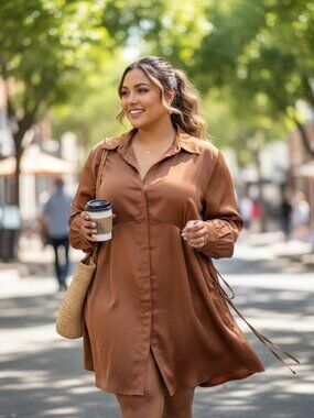 🤎 Copper Satin Shirt Dress – Size 3XL – Chic Oversized Statement Dress – NWOT